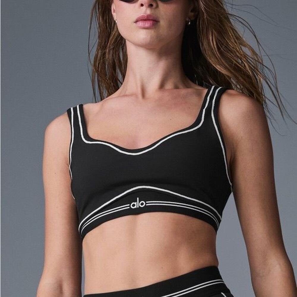 Alo Yoga Heart Throb Contrast Sports Bra Black Size S